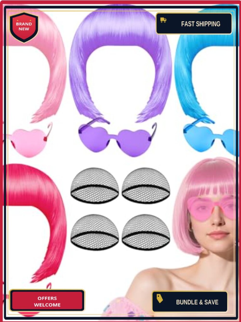 4 Pc Short Bob Wigs High Temperature Fiber Cosplay Costume Party